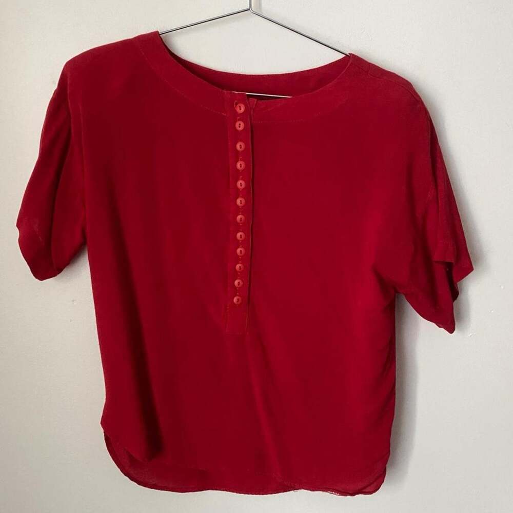 Vintage 1980s Short Sleeve Red Button Blouse Women's Medium